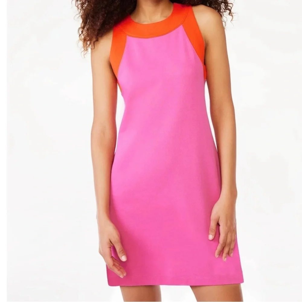 Free Assembly Womens Colorblock Sleeveless Shift Mini Dress Pink Orange Small